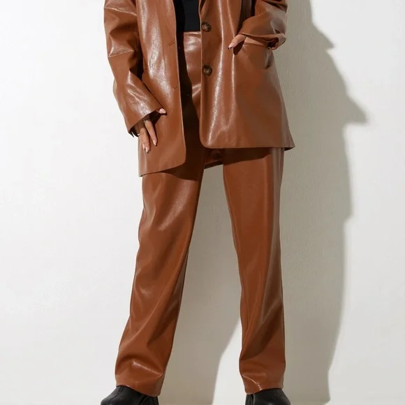 Motel Rocks Pants Jumpsuits Motel Rocks Brown Leather Pant